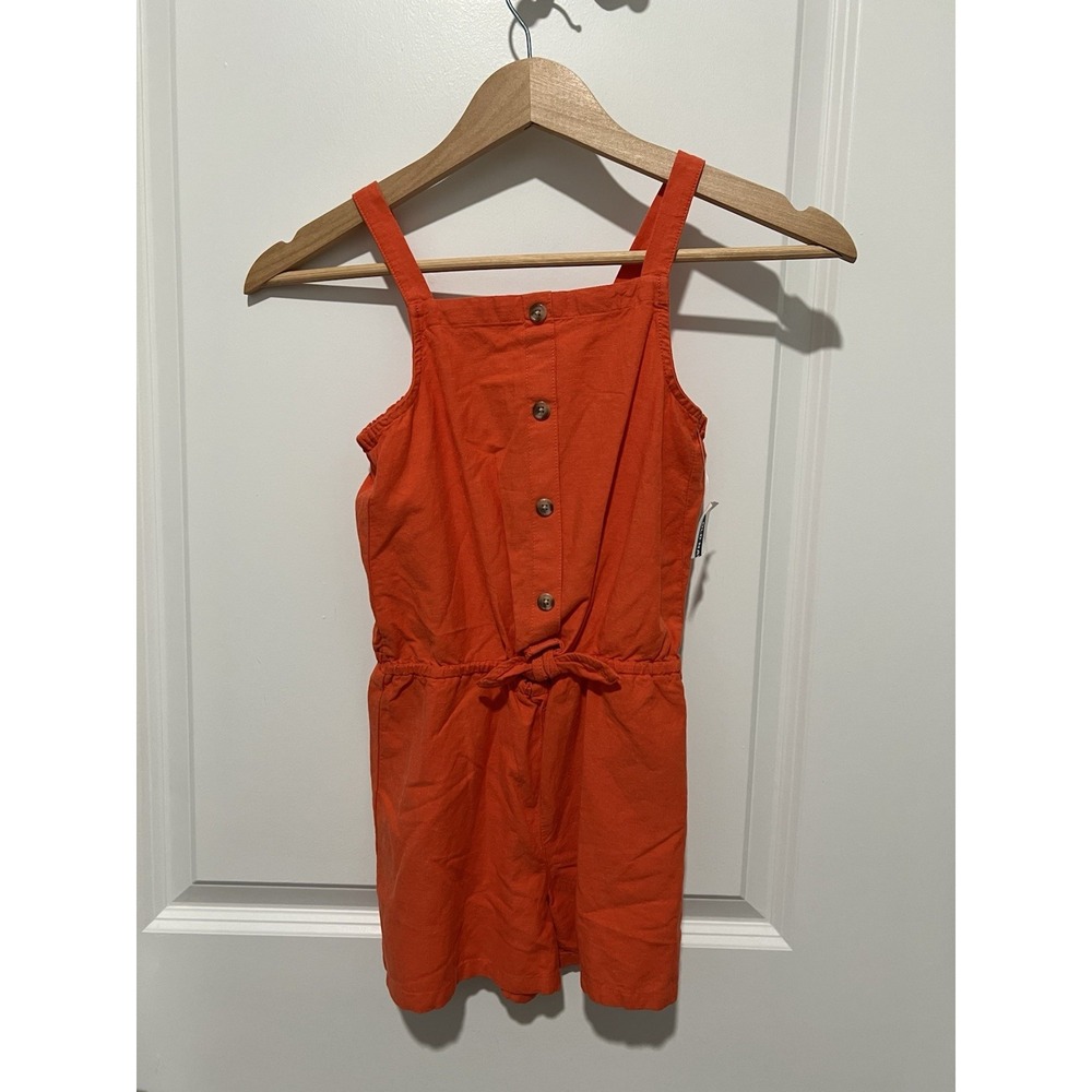 Old Navy Girls Sleeveless Tie-Front Romper Sunset Flame Small 6-7 Linen NWT $25